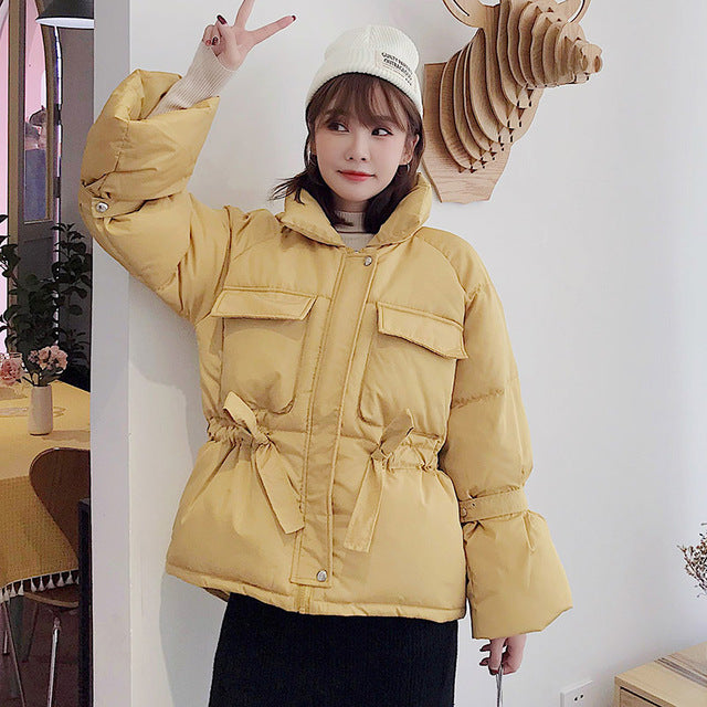 Women winter jackets parkas 2019 Fashion Thick warm Lantern sleeve tops jackets Slim solid sweet jackets for female