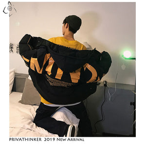 Privathinker 2019 Thick Warm Men Winter Jacket Clothes Casual Loose Harajuku Mens Parkas Coats Hooded Print Red Male Windbreaker