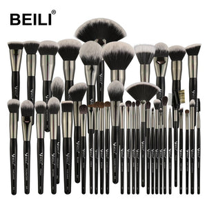 BEILI 40 pieces Luxury black professional makeup brush set Big brushes Powder foundation blending goat hair makeup brushes