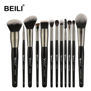 BEILI 40 pieces Luxury black professional makeup brush set Big brushes Powder foundation blending goat hair makeup brushes