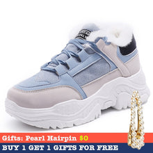 Load image into Gallery viewer, FUJIN Women Casual Sneakers Winter Sneakers Plush Fur Warm Women Shoes Lace Up Female Boots Comrfortable Platform Shoes Women