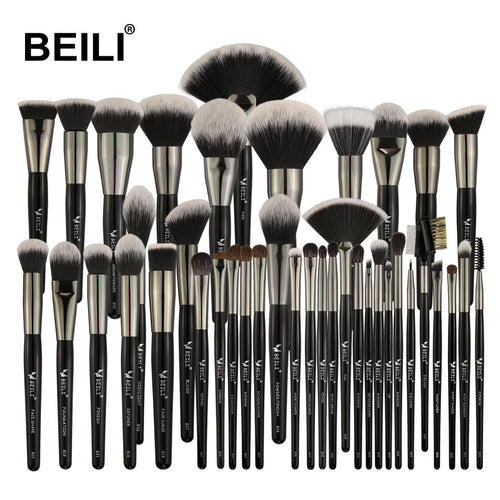 BEILI 40 pieces Luxury black professional makeup brush set Big brushes Powder foundation blending goat hair makeup brushes