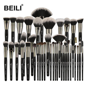 BEILI 40 pieces Luxury black professional makeup brush set Big brushes Powder foundation blending goat hair makeup brushes