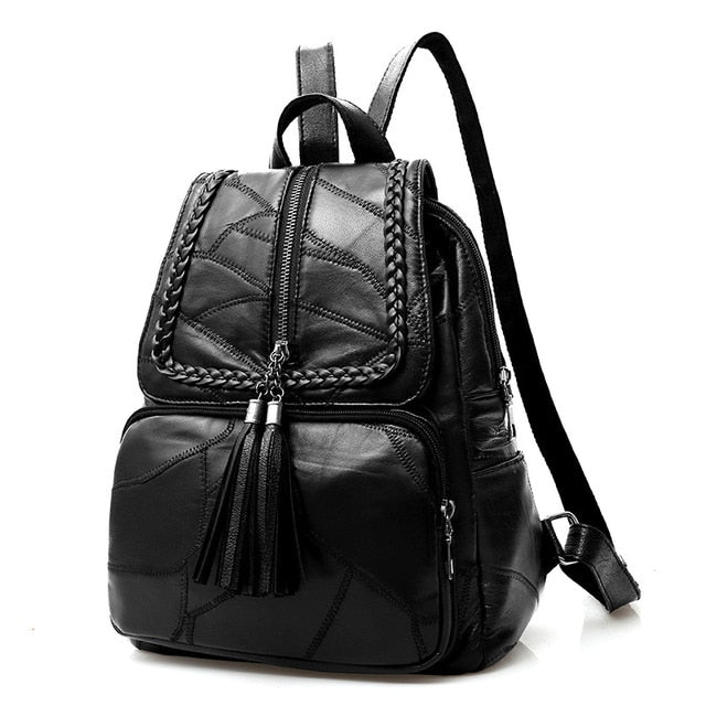 100% Genuine leather Big capacity backpack for women weaving tassel sheepskin travel bag sac transport bag pack for laptop cell