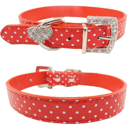 Pets Dog Collar Polka Dot Pattern Dog Accessories For Small Dog Collars And Leashes For Animals Heart Crystal Pendant Mascotas
