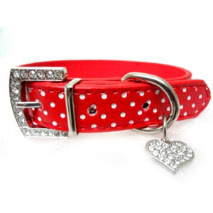 Pets Dog Collar Polka Dot Pattern Dog Accessories For Small Dog Collars And Leashes For Animals Heart Crystal Pendant Mascotas