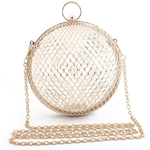 Vintage Women's Evening Bag Metal Chain Hollow Out Mini Bag Banquet Party Shoulder & Crossbody Bags Clutch Circular Cage Handbag