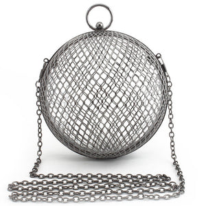 Vintage Women's Evening Bag Metal Chain Hollow Out Mini Bag Banquet Party Shoulder & Crossbody Bags Clutch Circular Cage Handbag