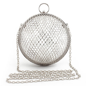 Vintage Women's Evening Bag Metal Chain Hollow Out Mini Bag Banquet Party Shoulder & Crossbody Bags Clutch Circular Cage Handbag