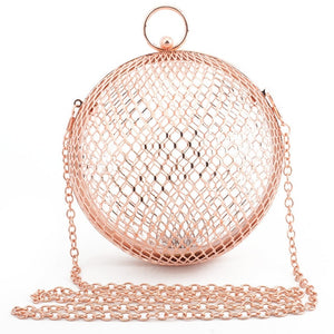Vintage Women's Evening Bag Metal Chain Hollow Out Mini Bag Banquet Party Shoulder & Crossbody Bags Clutch Circular Cage Handbag