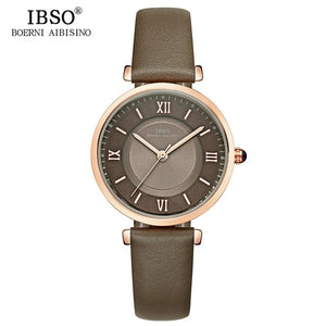 IBSO New Brand Women Watches 2019 Green Genuine Leather Strap Reloj Mujer Luxury Quartz Ladies Watch Women Montre Femme