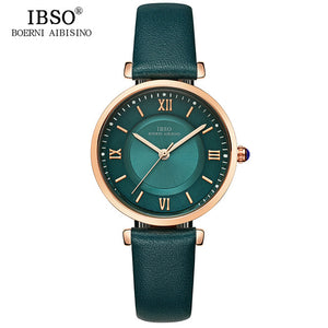 IBSO New Brand Women Watches 2019 Green Genuine Leather Strap Reloj Mujer Luxury Quartz Ladies Watch Women Montre Femme