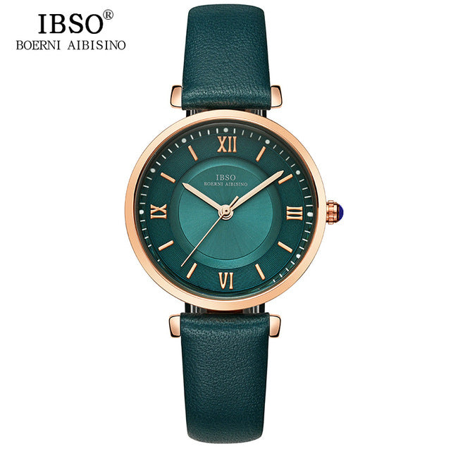 IBSO New Brand Women Watches 2019 Green Genuine Leather Strap Reloj Mujer Luxury Quartz Ladies Watch Women Montre Femme