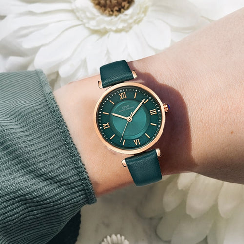 IBSO New Brand Women Watches 2019 Green Genuine Leather Strap Reloj Mujer Luxury Quartz Ladies Watch Women Montre Femme